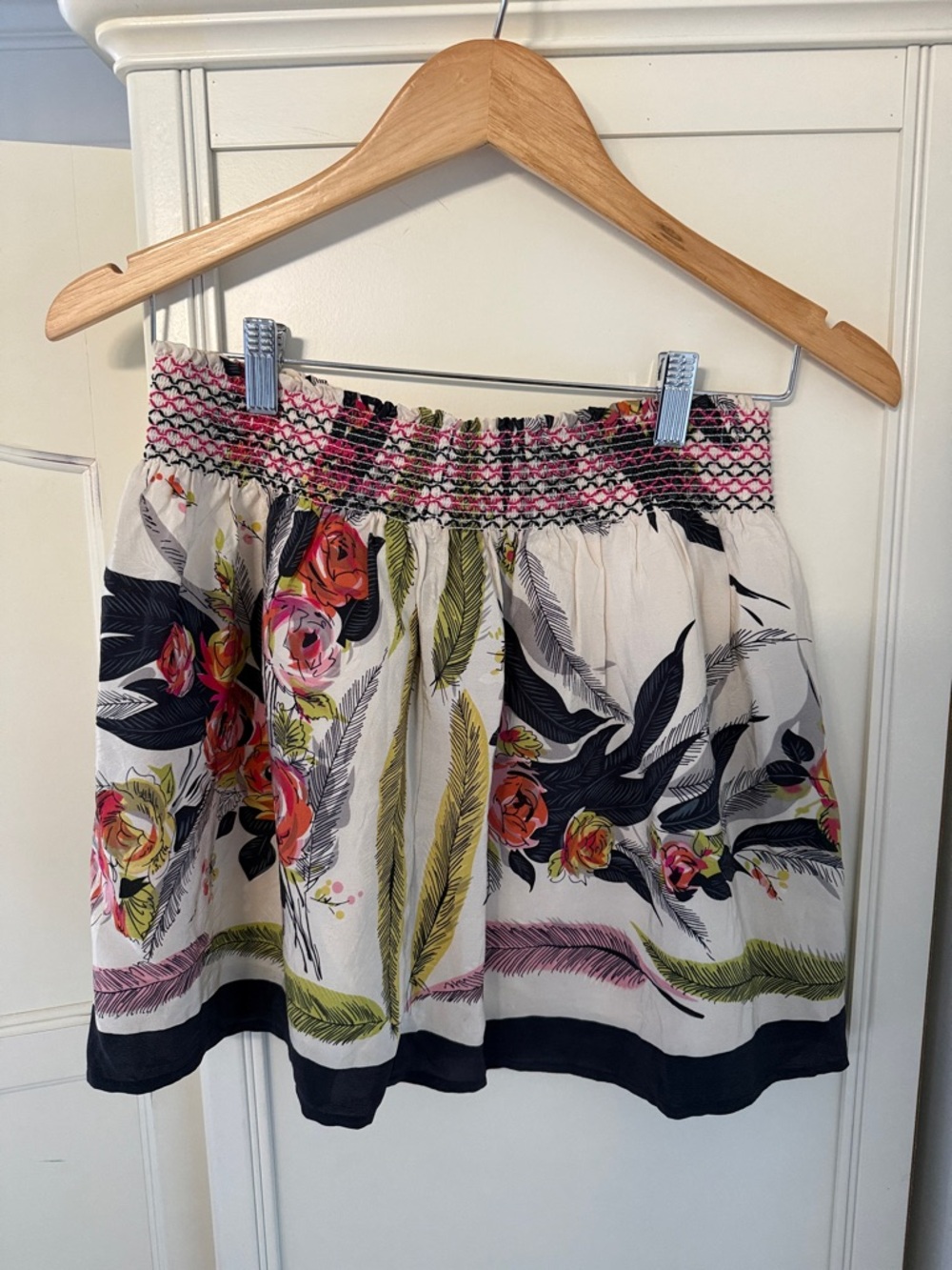 Urban Outfitters Floral Waist White Mini Skirt with Pink and Black Accents